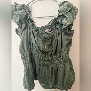 Green Ruffled Peasant Top